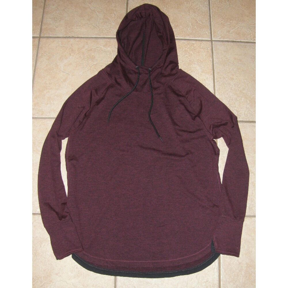 TANGERINE Dark Wine Sz Large Athletic Soft Stretchy Hooded Shirt Thumbholes